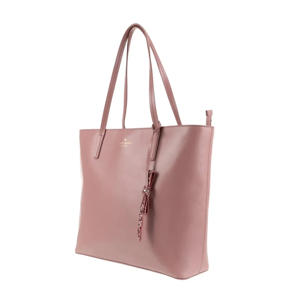 Kate Spade Seton Drive Karla Handbag Pink Leather with Glitter Bow - Picture 2 of 7